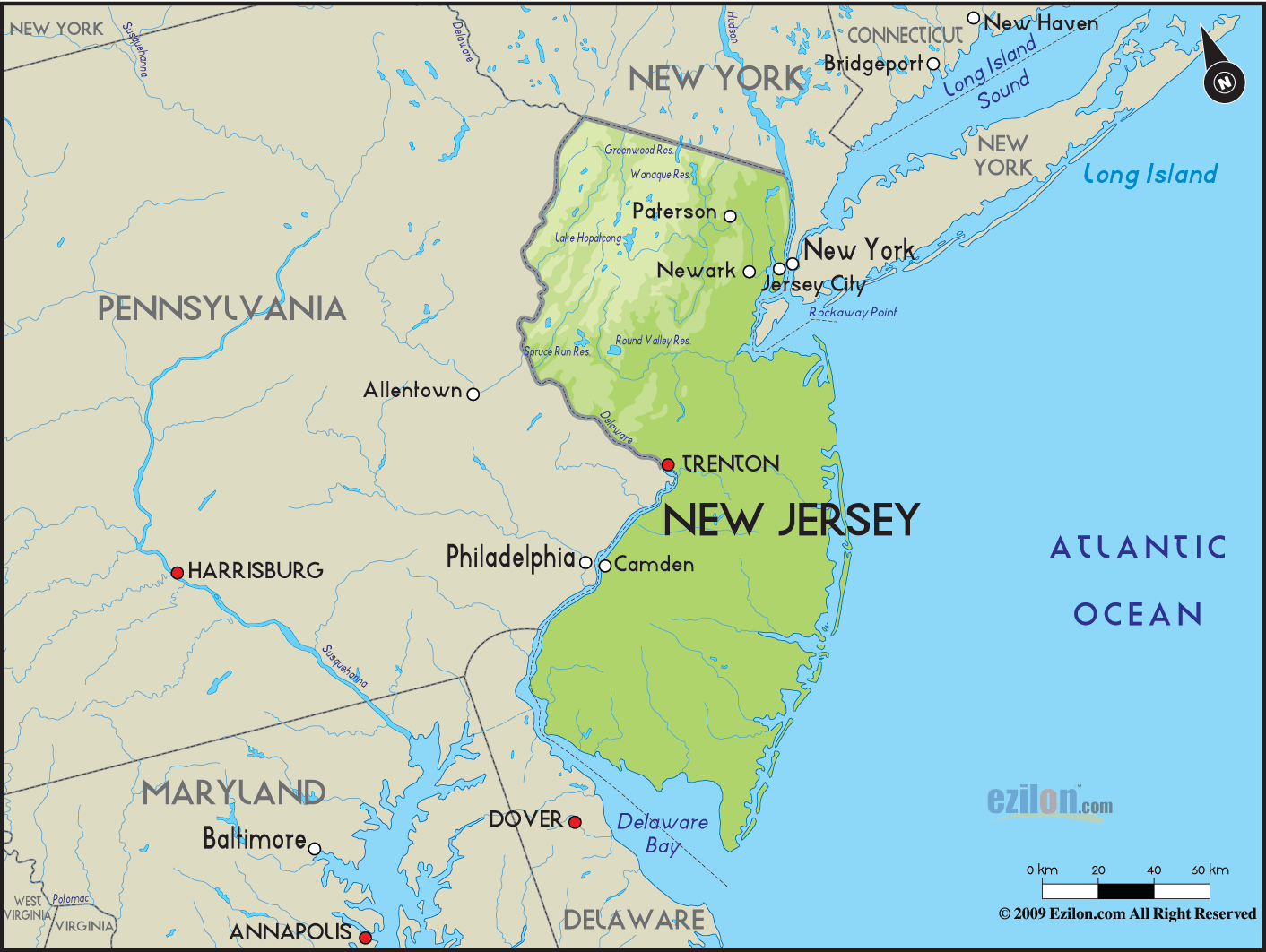 new york state and new jersey map Geographical Map Of New Jersey And New Jersey Geographical Maps new york state and new jersey map