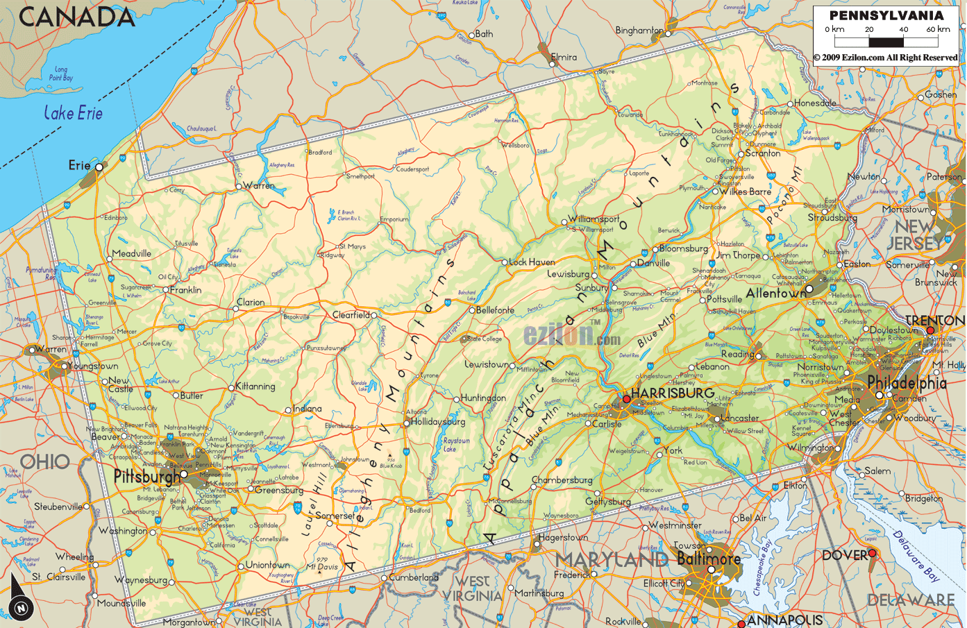 Physical Maps Of Pennsylvania