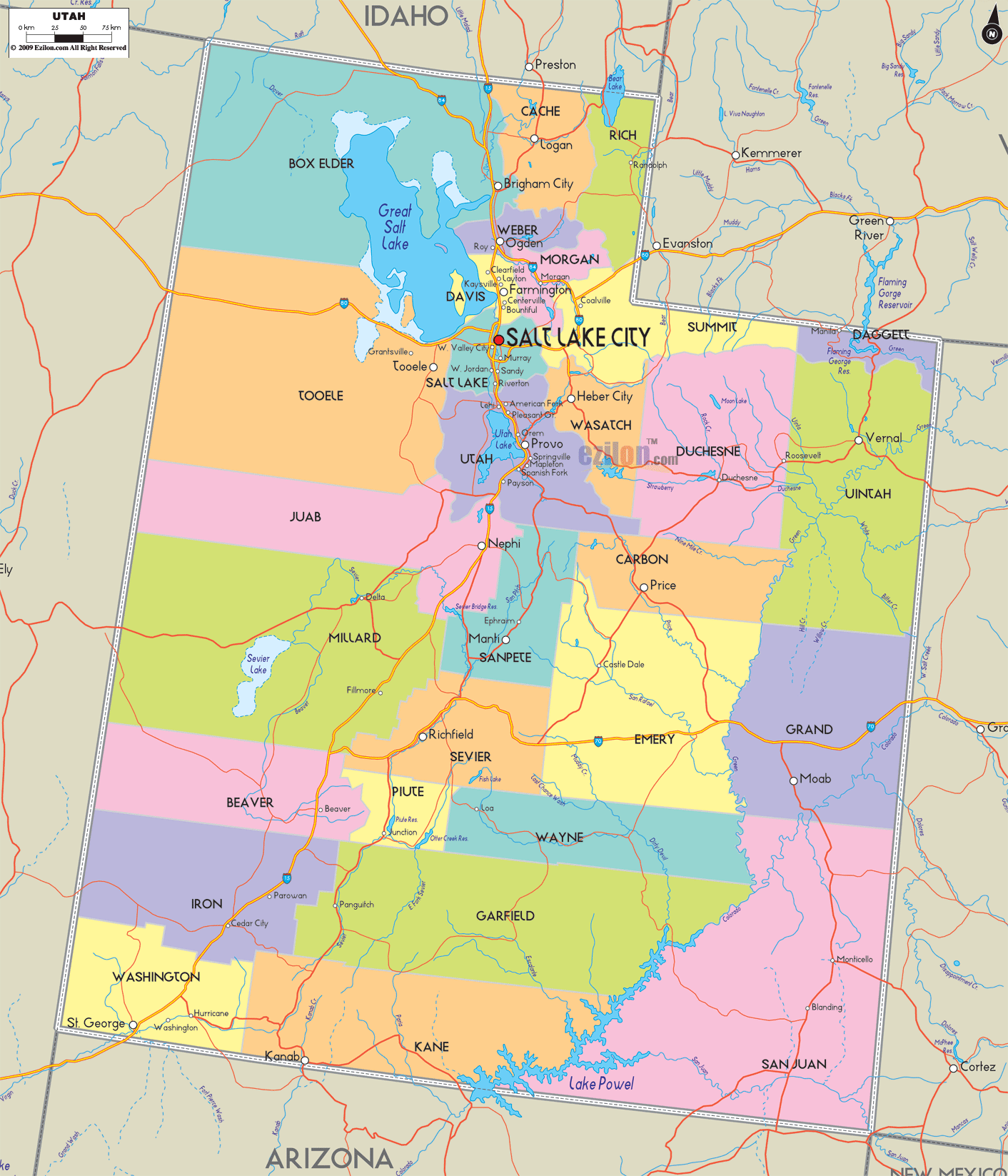 road map of utah Detailed Political Map Of Utah Ezilon Maps road map of utah