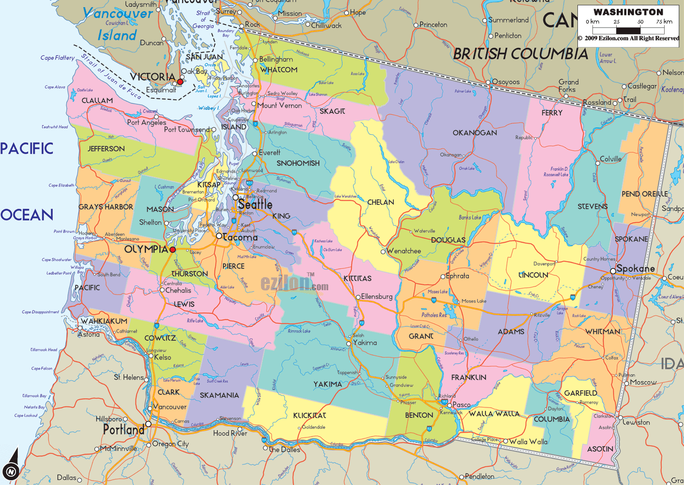 map-of-washington-state-usa-ezilon-maps