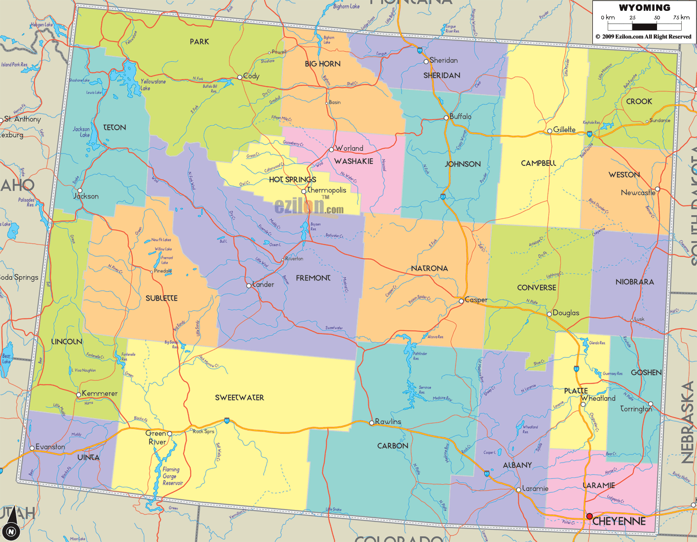 wyoming map with cities and counties Detailed Political Map Of Wyoming Ezilon Maps wyoming map with cities and counties