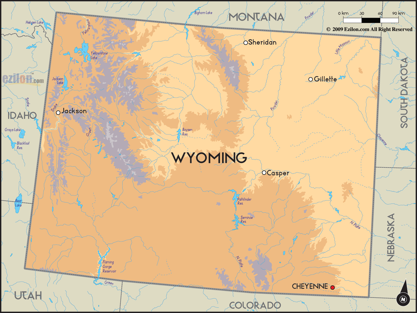 Geographical Map of Wyoming and Wyomingn Geographical Maps