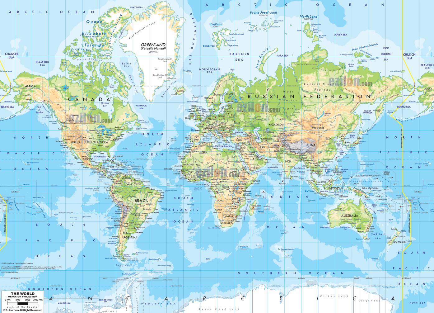 Physical and Geographical Map of the World - Ezilon Maps